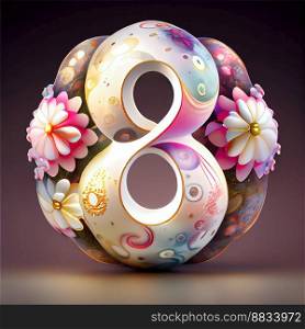Creative illustration of number 8 with floral decoration for 8 march women’s day celebration