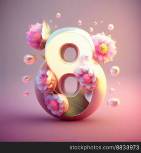 Creative illustration of number 8 with floral decoration for 8 march women’s day celebration