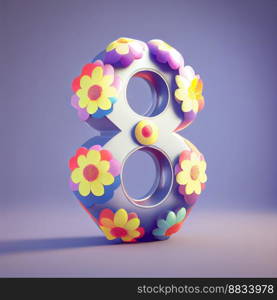 Creative illustration of number 8 with floral decoration for 8 march women’s day celebration