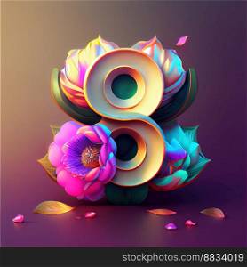 Creative illustration of number 8 with floral decoration for 8 march women’s day celebration