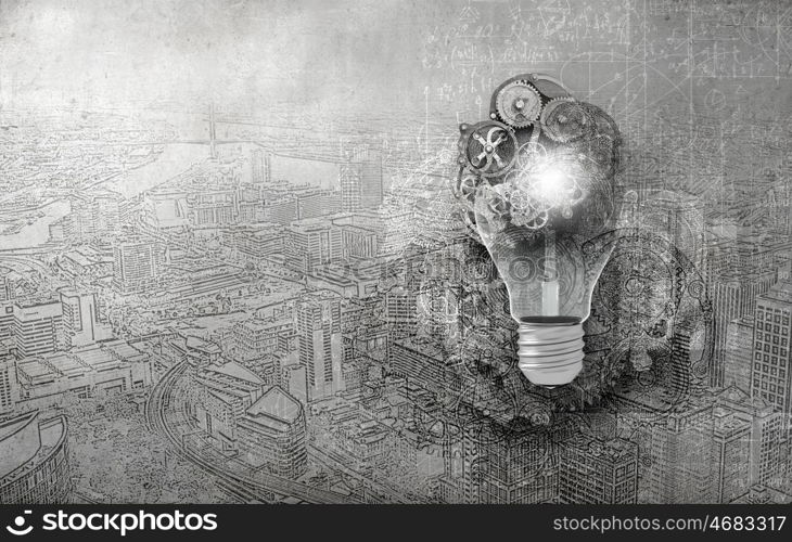 Creative light bulb with drawn charts and graphs . Business success strategy plan