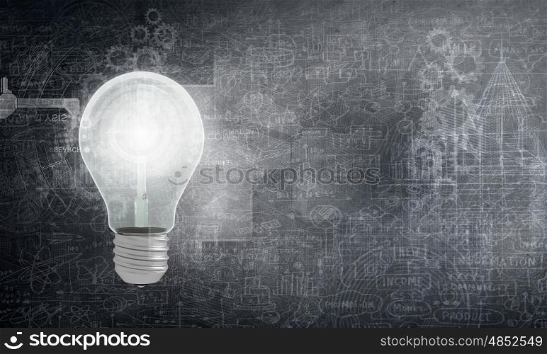 Creative light bulb with drawn charts and graphs . Business success strategy plan