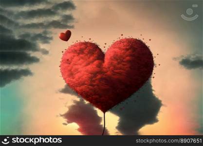 Creative Love concept. Big heart on the sky. Generative AI