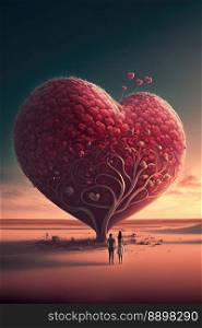 Creative Love concept. Big heart over a couple in love. Generative AI