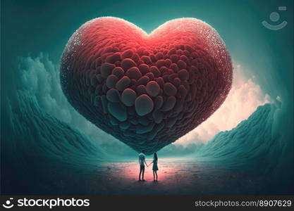 Creative Love concept. Big heart over a couple in love. Generative AI