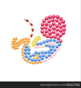 Creative medicine and healthcare concept made of pills, ultrasound scan of test tube IVF baby, on white background.