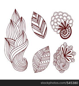 Creative nature collection in zentangle style. Hand drawn vector set with creative doodle flowers and leaves. For coloring page or mehndi tattoo design. Creative nature collection in zentangle style. Hand drawn vector set with creative doodle flowers and leaves. For coloring page or mehndi tattoo design.