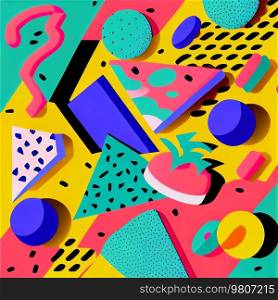 Creative pattern that evoke a 90s fashion aesthetic, bold, bright colors, abstract shapes. Illustration AI Generative
