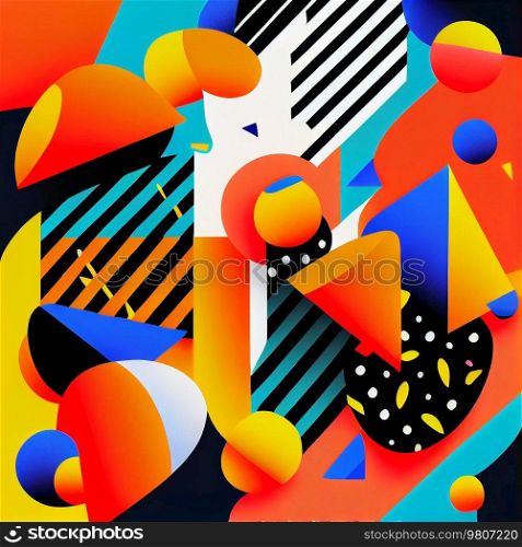 Creative pattern that evoke a 90s fashion aesthetic, bold, bright colors, abstract shapes. Illustration AI Generative