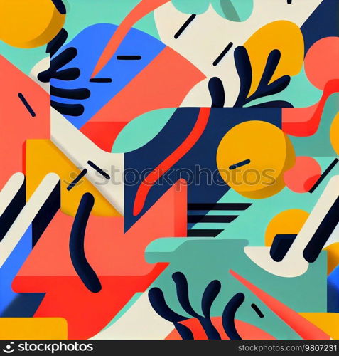 Creative pattern that evoke a 90s fashion aesthetic, bold, bright colors, abstract shapes. Illustration AI Generative