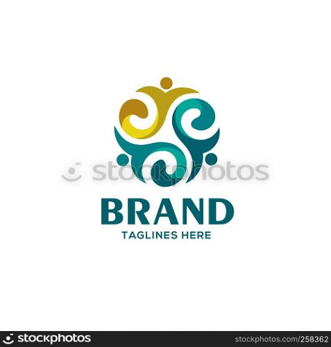 creative people abstract logo vector, elegant People community logo set, people art community color