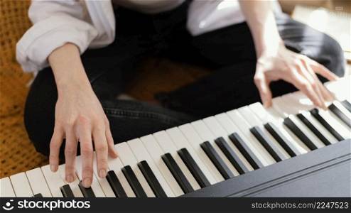 creative person practicing song indoors 6. creative person practicing song indoors 5