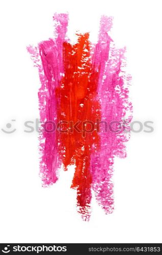 Creative photo of an abstract red and pink lipstick strokes isolated on white.