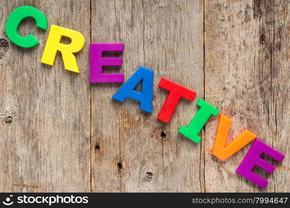 Creative spelled out using colored magnet letters