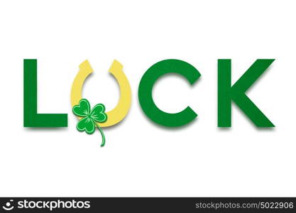 Creative St. Patricks Day concept photo of a luck sign made of paper on white background.