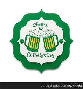 Creative St. Patricks Day concept photo of two beers made of paper on white background.