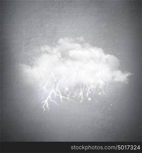 Creative technological background. Cloud with lightning Inside an empty room