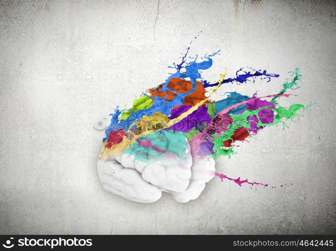 Creative thinking. Conceptual image of human brain in colorful splashes