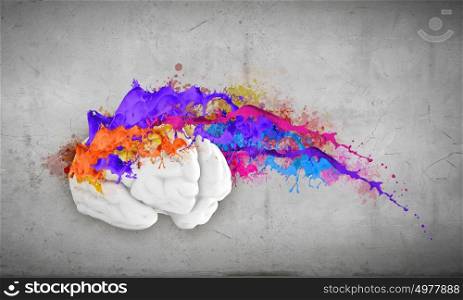 Creative thinking. Conceptual image of human brain in colorful splashes