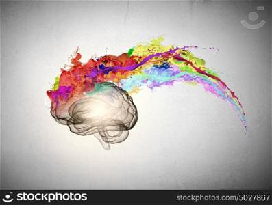 Creative thinking. Conceptual image of human brain in colorful splashes