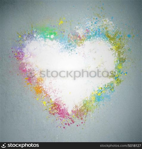 Creative valentine grunge background. Graffiti heart splatter on a wall