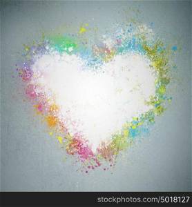 Creative valentine grunge background. Graffiti heart splatter on a wall