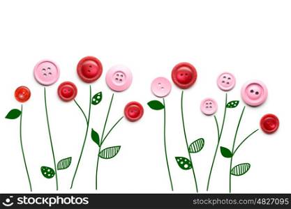 Creative valentines concept photo of a flowers made of buttons on white background.