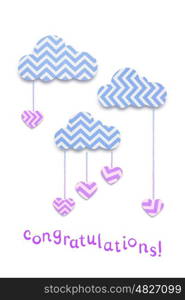 Creative valentines concept photo of clouds with hearts made of paper on white background.