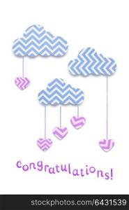 Creative valentines concept photo of clouds with hearts made of paper on white background.