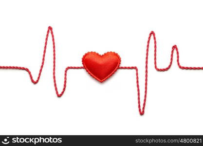 Creative valentines concept photo of heart and pulse line on white background.