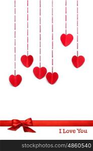 Creative valentines concept photo of hearts made of paper on white background.