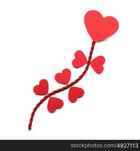 Creative valentines concept photo of hearts on the rope on white background.