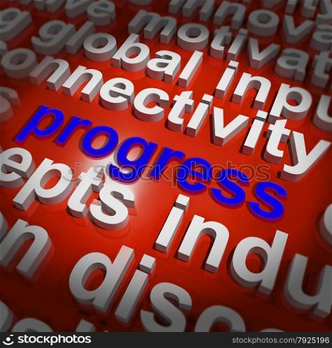 Creative Word Representing Innovative Ideas And Imagination. Progress Word Cloud Meaning Maturity Growth And Improvement