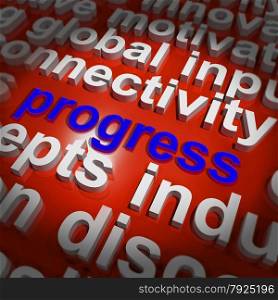 Creative Word Representing Innovative Ideas And Imagination. Progress Word Cloud Meaning Maturity Growth And Improvement