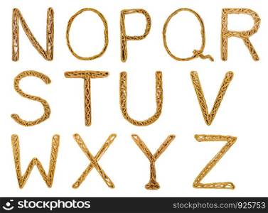 Creative wording N to Z from rope on the white background.