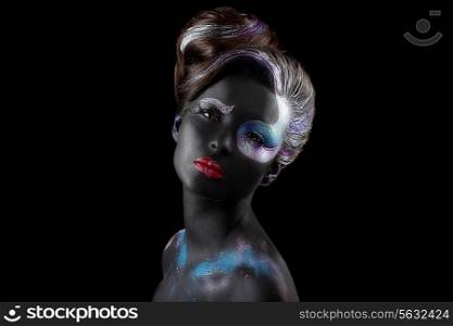 Creativity. Styled Fancy Woman with Art Artistic Makeup. Vogue Style