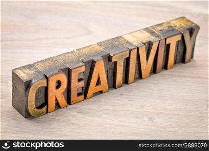 creativity - word abstract in vintage wood letterpress printing blocks