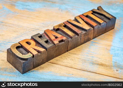 creativity word - diagonal text in vintage letterpress wood type printing blocks