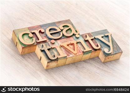 creativity word word abstract in letterpress wood type printing blocks