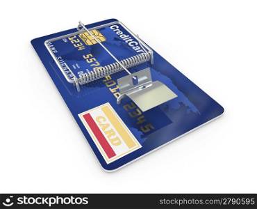 Credit card as mousetrap. Conceptual image. 3d