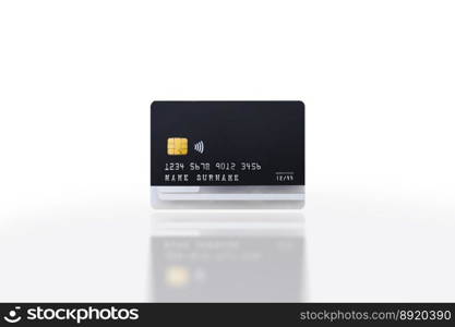 Credit card isolated on white background with reflection, isolated object, clipping path included, Business and financial concept.