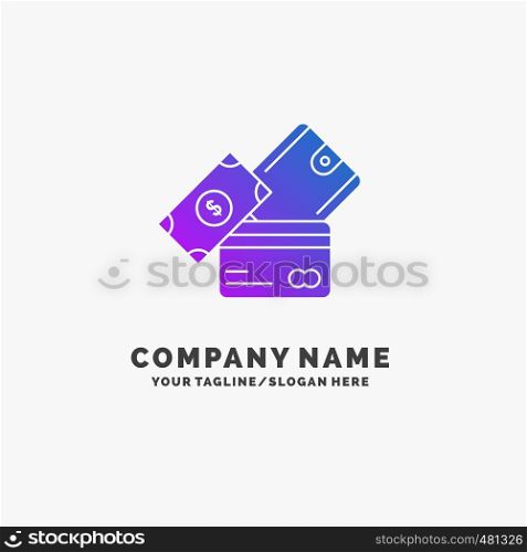 credit card, money, currency, dollar, wallet Purple Business Logo Template. Place for Tagline.. Vector EPS10 Abstract Template background