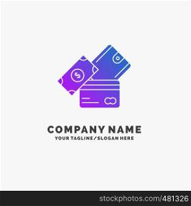credit card, money, currency, dollar, wallet Purple Business Logo Template. Place for Tagline.. Vector EPS10 Abstract Template background