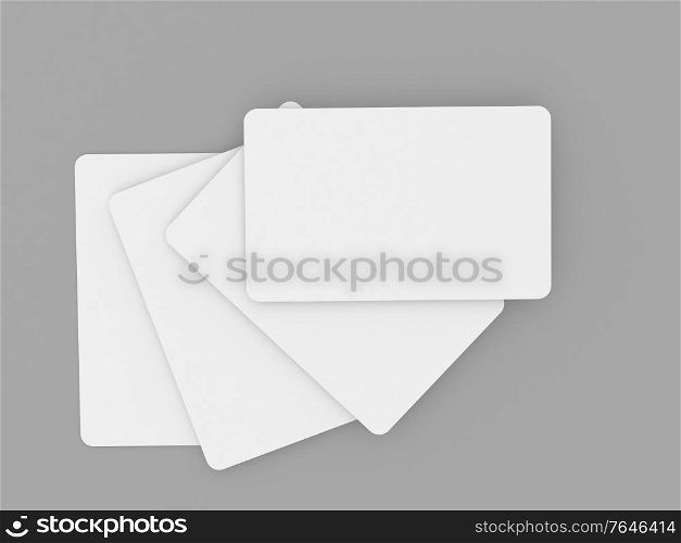 Credit cards mockup on gray background. 3d render illustration.. Credit cards mockup on gray background.