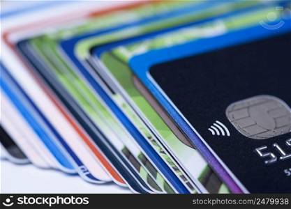 Credit cards pile shallow dof