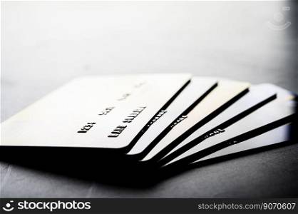 Credit cards that are stacked neatly together,selective focus