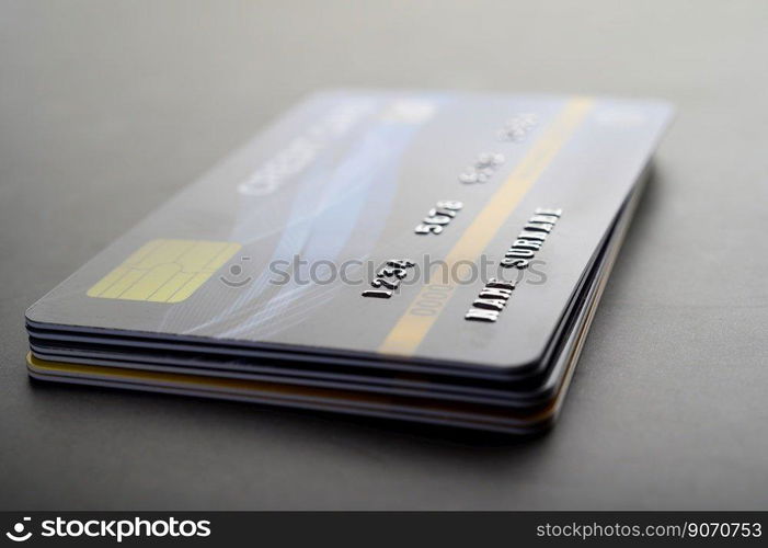 Credit cards that are stacked neatly together,selective focus