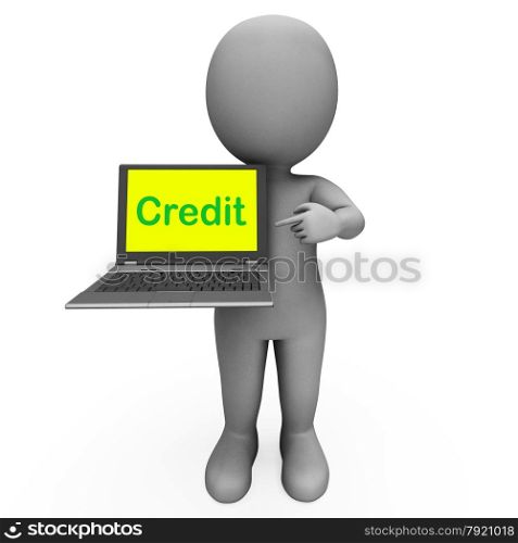 Credit Laptop Character Showing Financing Or Loans For Purchasing