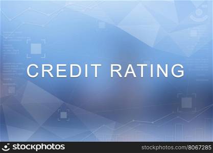 Credit rating word on blue blurred and polygon background
