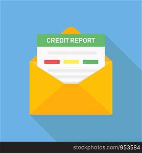 Credit report in letter isolated with shadow on blue background. Credit rating history report. Vector illustration flat design. Financial report vector icon. EPS 10. Credit report in letter isolated with shadow on blue background. Credit rating history report. Vector illustration flat design. Financial report vector icon.